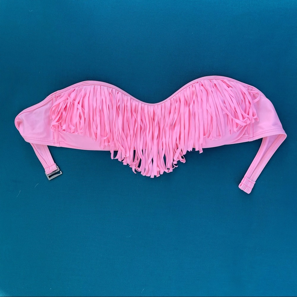 Hollister pink fringe bandeau swim top size small